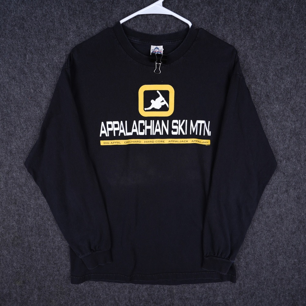 Vintage Alstyle Appalachian Ski Mtn T-Shirt Men L Black Excellent Long Sleeve